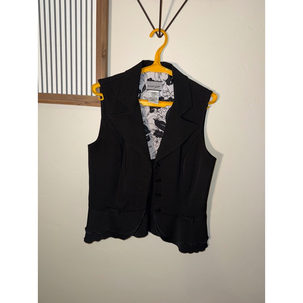 Breakin Loose Womens Black Ruffle Peplum Vest Bow Accent Floral Lining Size 9/10